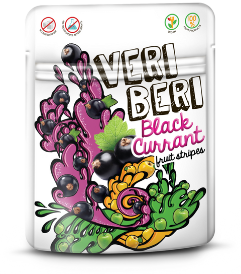Juodųjų serbentų vaisinės juostelės pagamintos iš 100% vaisių produktų, 50g