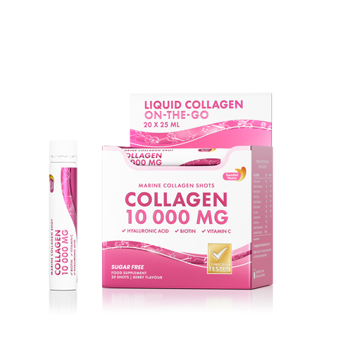 Swedish Nutra Marine Collagen 10 000 mg šotais – skystas kolagenas su hialuronu, vitaminais ir mineralais (20 dienų kursas)